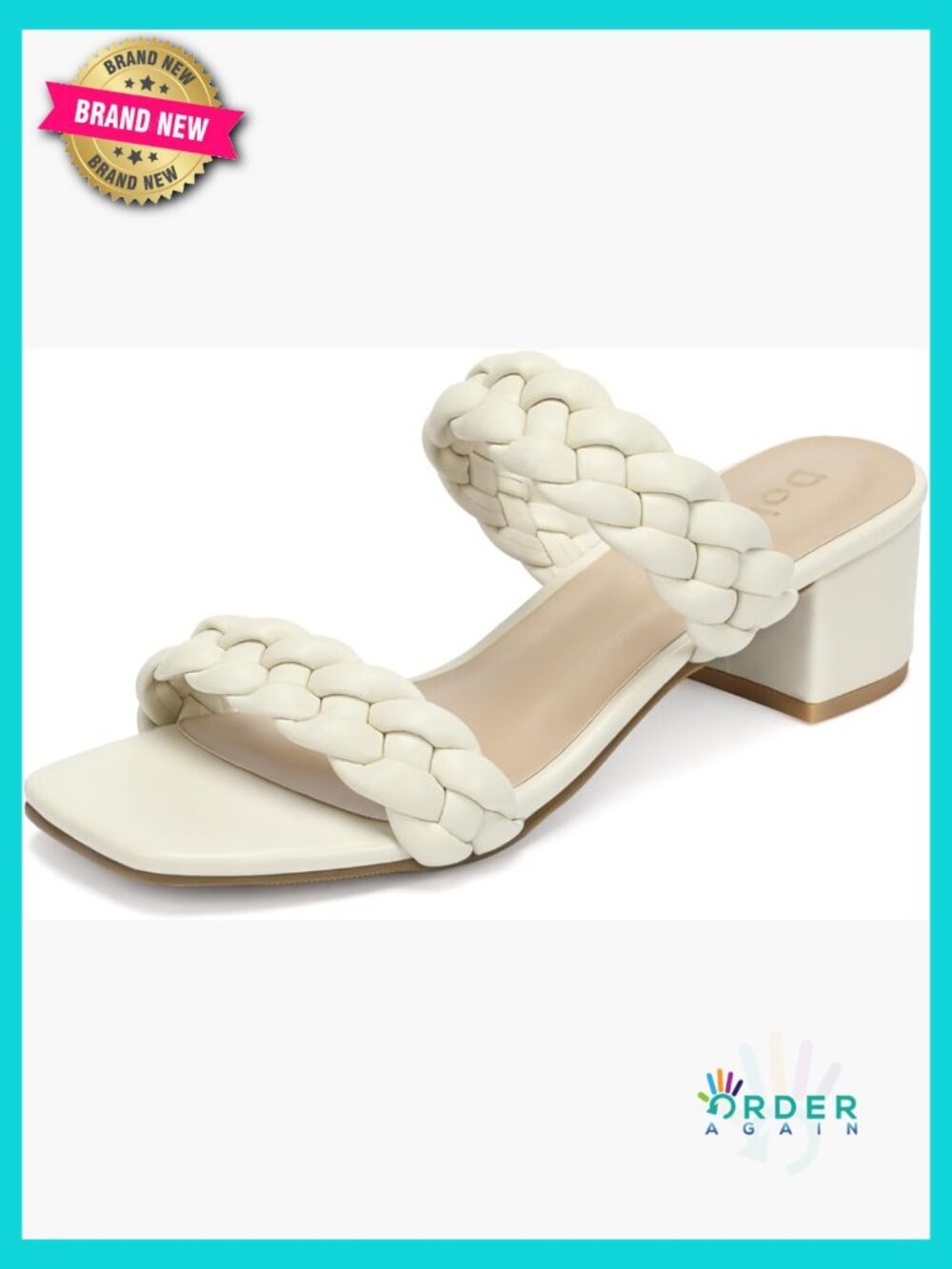 Chunky Heeled Sandals Wide Width Square Open Toe Double Braided Straps Slip On